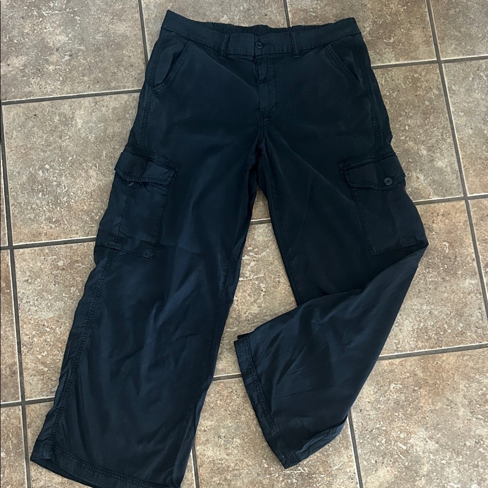 American Eagle Outfitters Women Black Mid Rise Baggy Wide Leg Size 10 Cargos